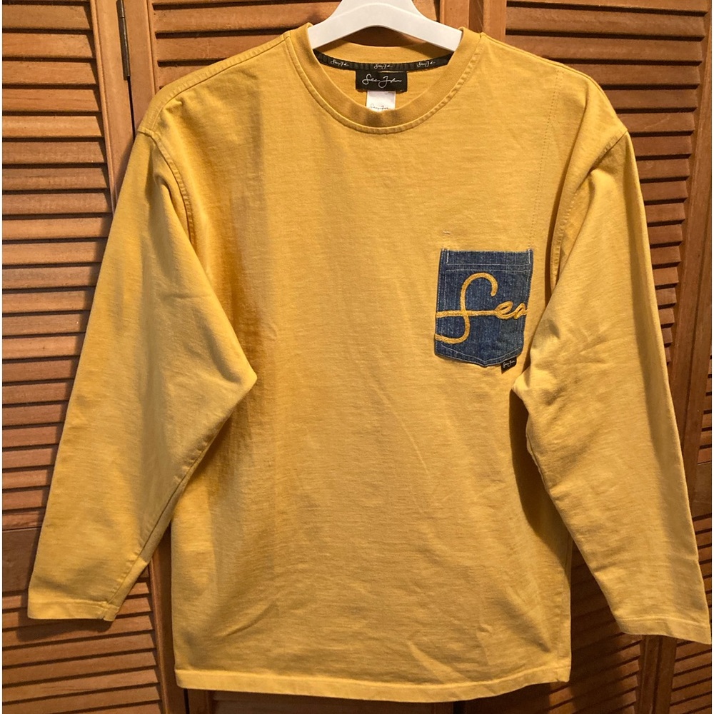 Sean John Mustard Heavyweight Long Sleeve Shirt with Blue Denim Jean Pocket